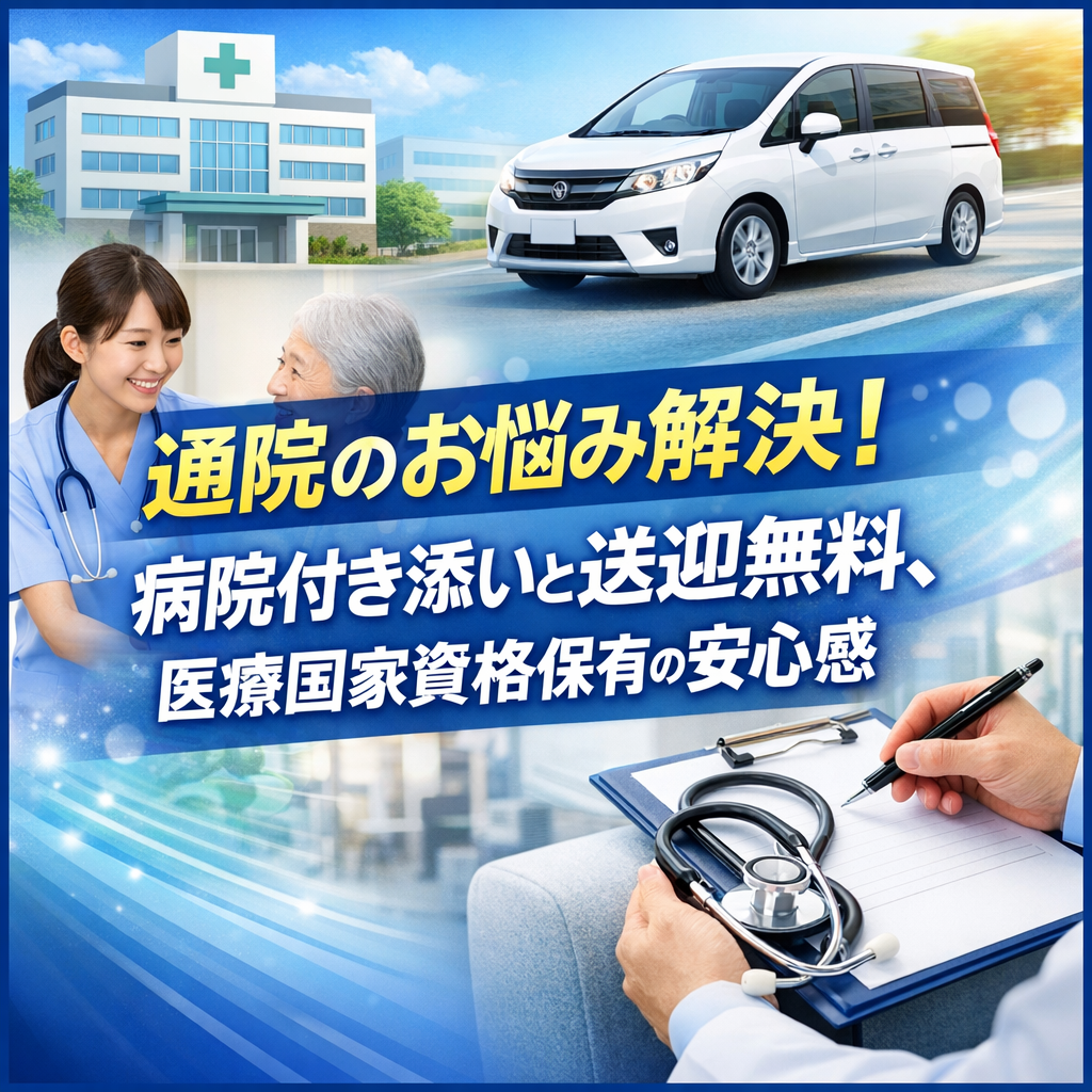 通院のお悩み解決！病院付き添いと送迎無料、医療国家資格保有の安心感